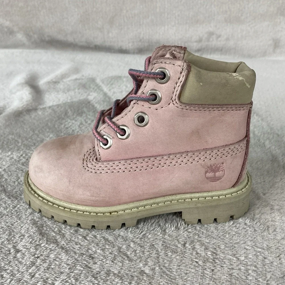 Timberland Premium 6 inch Toddler Girls Boots Size 13 Pink Nubuck Waterproof NEW